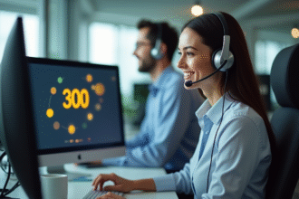 Représentant service client avec casque dans un centre d appel