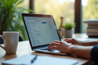 Espace de travail moderne avec ordinateur et lumière naturelle