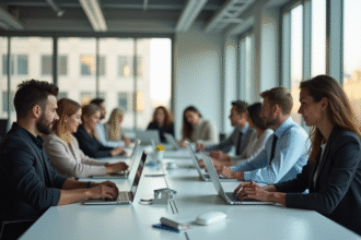 Groupe de professionnels utilisant des ordinateurs portables modernes