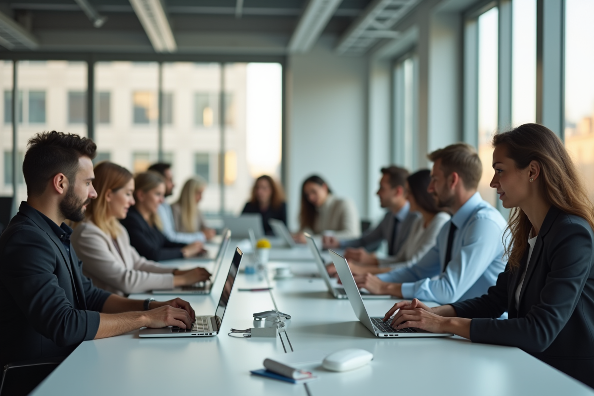Groupe de professionnels utilisant des ordinateurs portables modernes