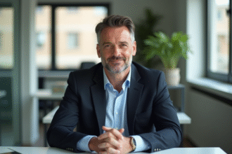 Homme d'affaires confiant dans un bureau lumineux