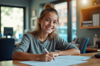 Adolescent confiant remplissant des formulaires à l école de conduite