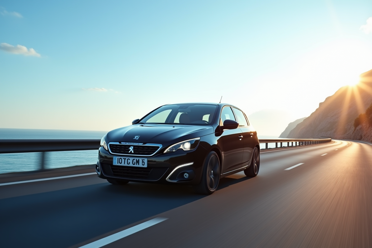 Peugeot 308 GTI en vitesse sur route côtière