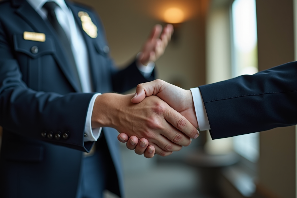 Poignée de main entre un candidat et un policier lors d