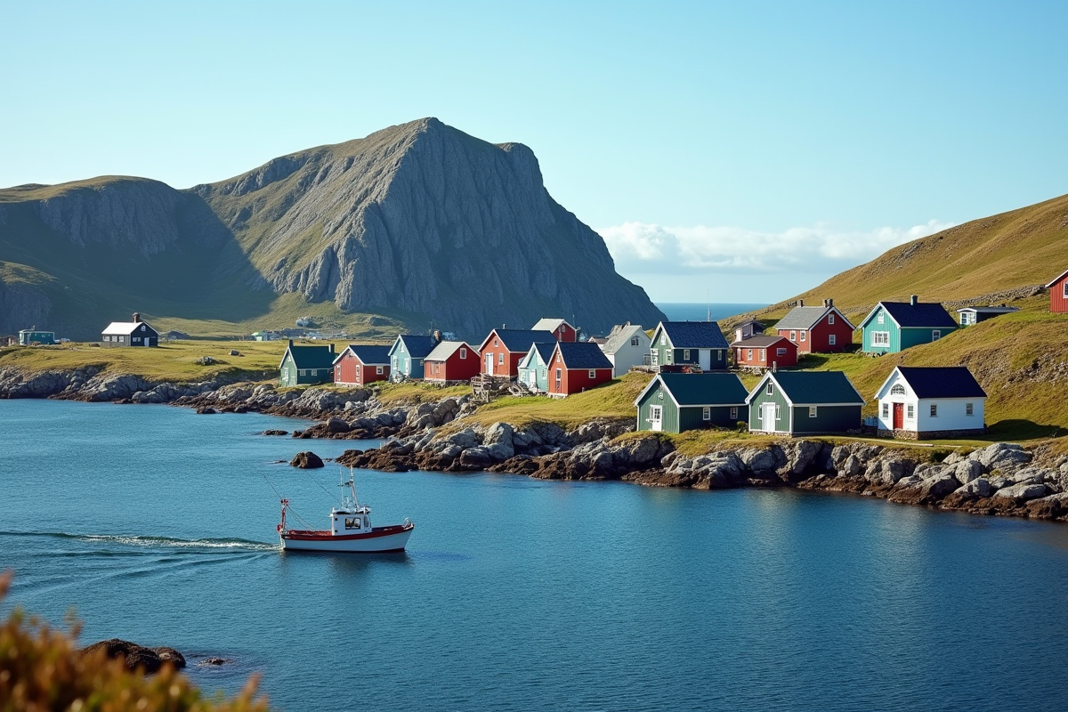 Village de pêcheurs coloré en Nouvelle Ecosse avec terrain rocheux