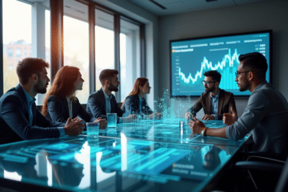 Groupe de professionnels discutant de solutions fintech modernes