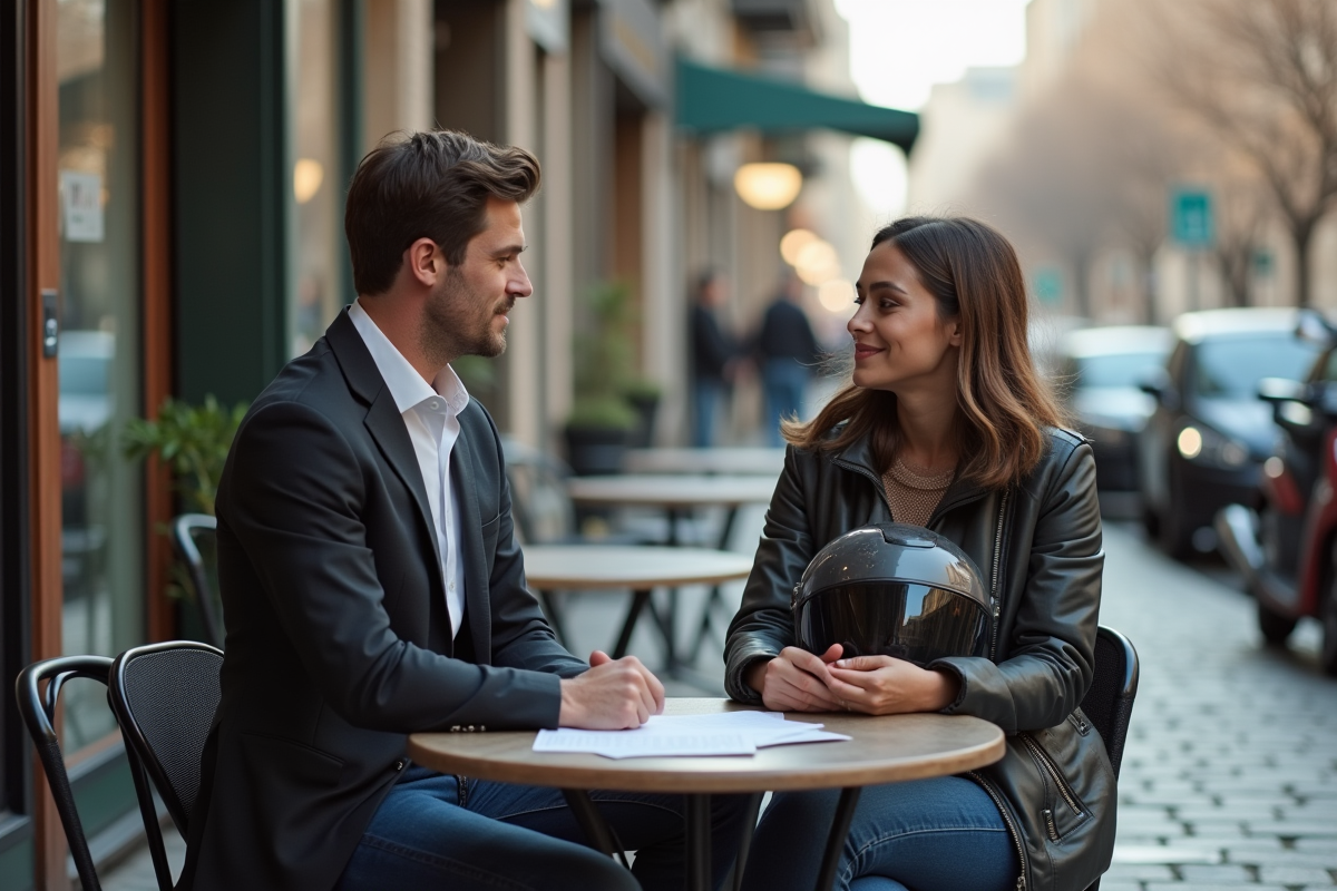 Jeune femme discute avec un agent d
