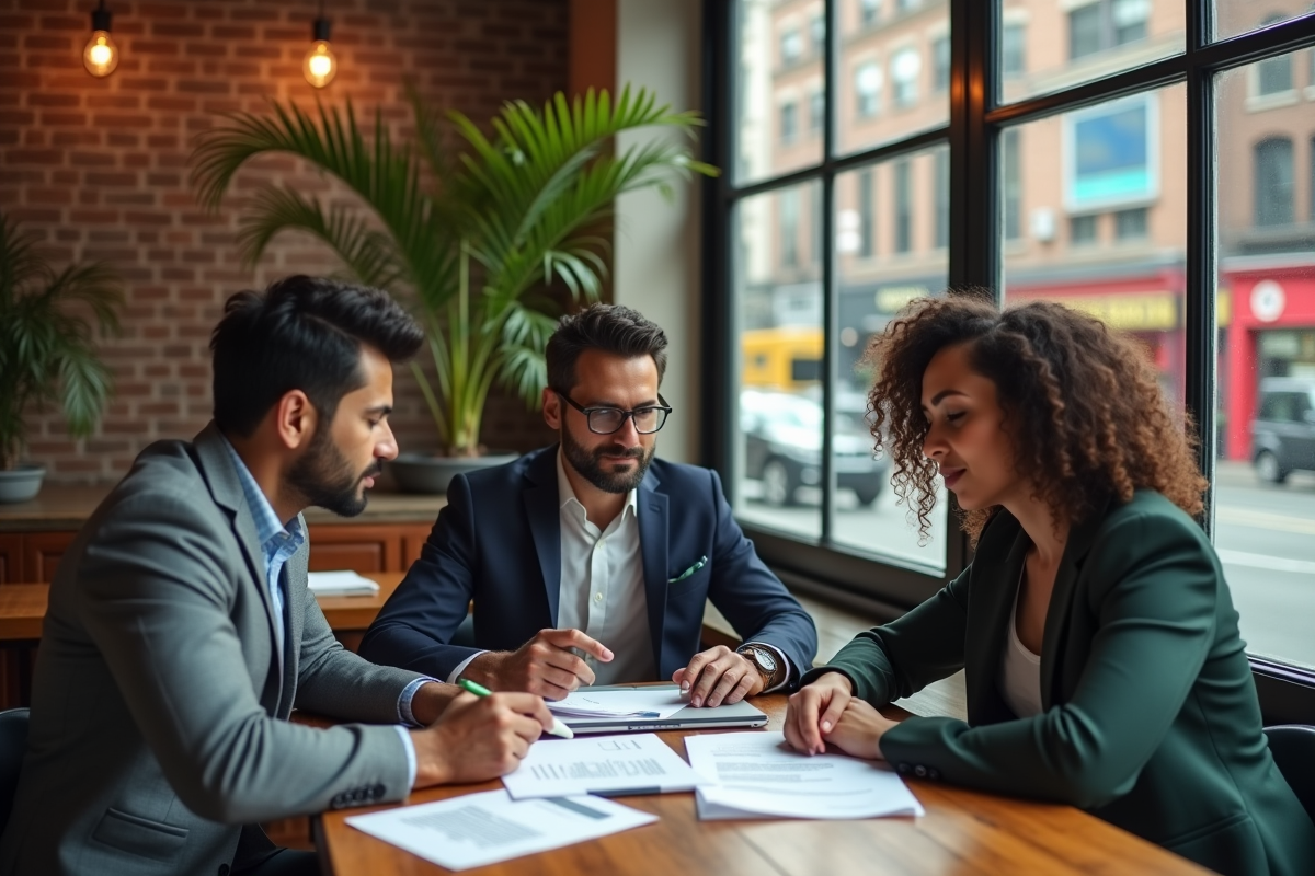 Groupe de developpeurs immobiliers discutant autour d une table