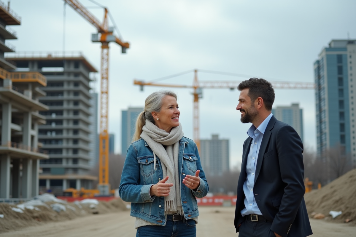 Femme discutant avec un professionnel sur un chantier
