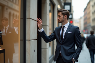 Jeune homme en costume élégant dans la ville