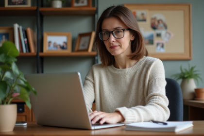 Professeure femme en home office chaleureuse et professionnelle