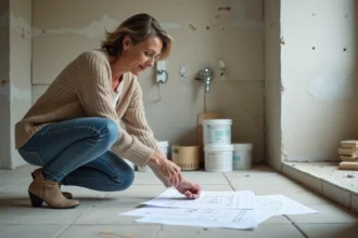 Salle de bain rénovée avec des matériaux modernes et élégants