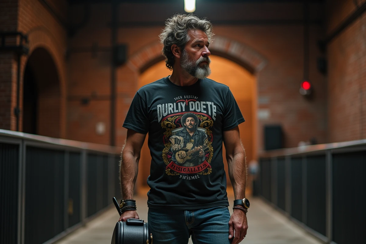 Musicien rock homme en backstage à Lyon avec guitare