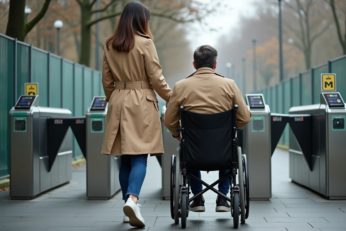 Jeune femme guide un fauteuil roulant à l