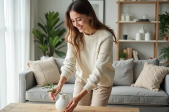 Déco scandinave avec meubles en bois clair et couleurs lumineuses