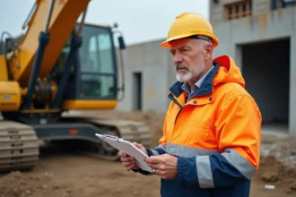 Véhicules professionnels sur un chantier de construction
