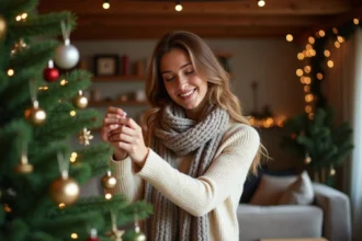 Décorations de Noël en bois et branches de sapin naturel