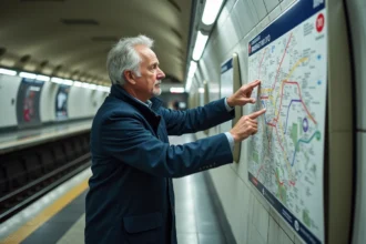 Homme d'âge moyen consulte une carte du métro Paris