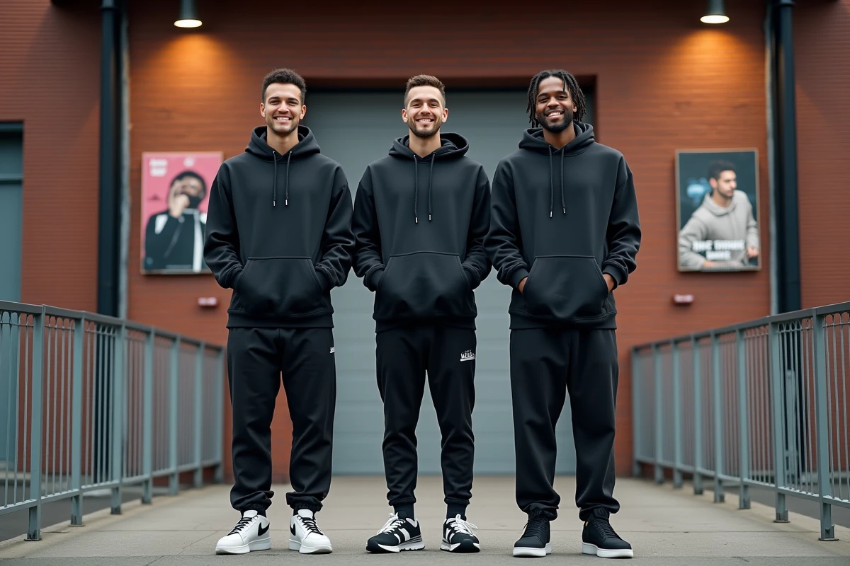 Groupe de fans de rap comparant leur taille devant une salle de concert, discussion sur la stature des rappeurs